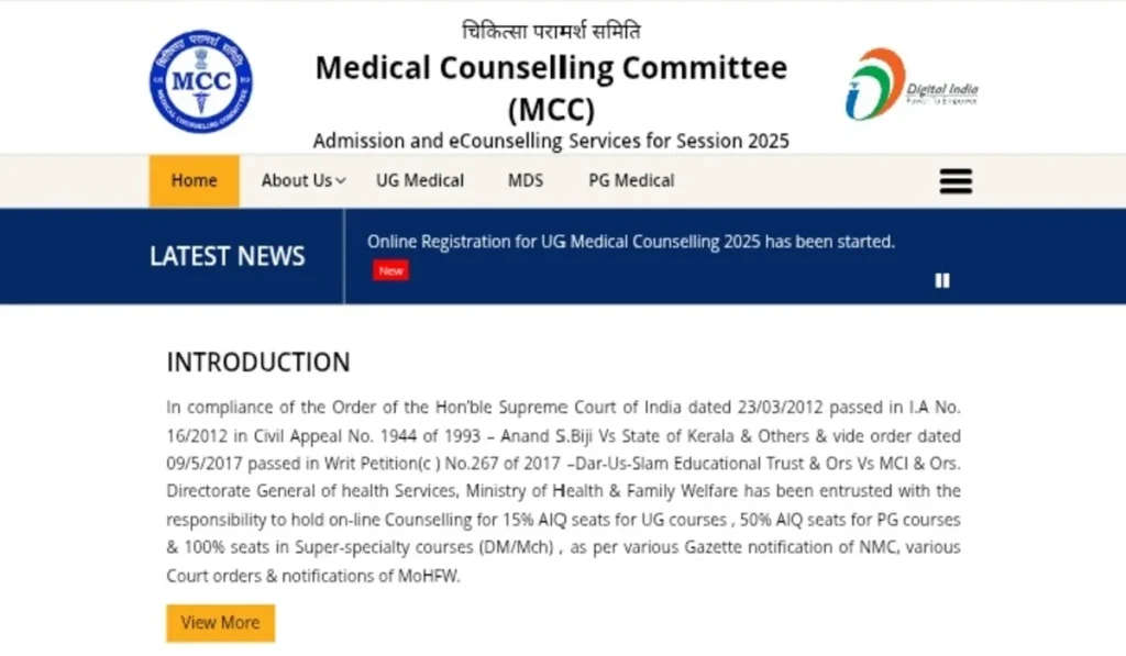 NEET UG Counselling 2025 Stray Vacancy Choice Filling Open at mcc.nic.in